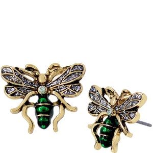 Betsey Johnson Gold And Green Fly Stud Earrings